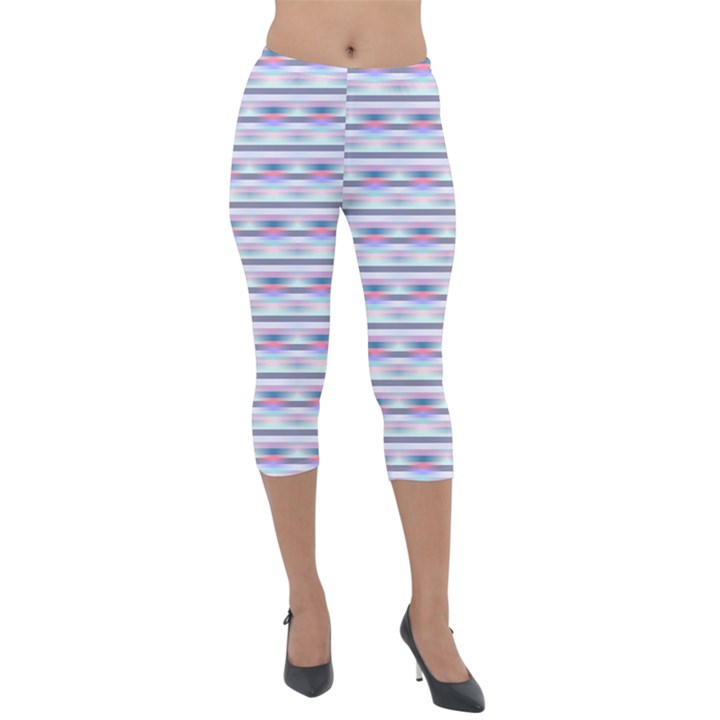 Pastel lines, bars pattern, pink, light blue, purple colors Lightweight Velour Capri Leggings 