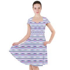 Pastel Lines, Bars Pattern, Pink, Light Blue, Purple Colors Cap Sleeve Midi Dress