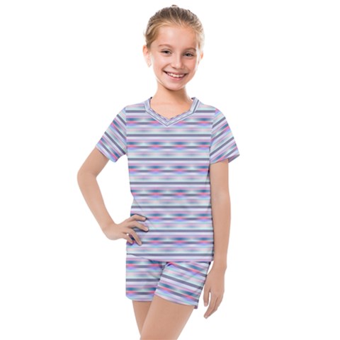 Pastel Lines, Bars Pattern, Pink, Light Blue, Purple Colors Kids  Mesh Tee And Shorts Set by Casemiro