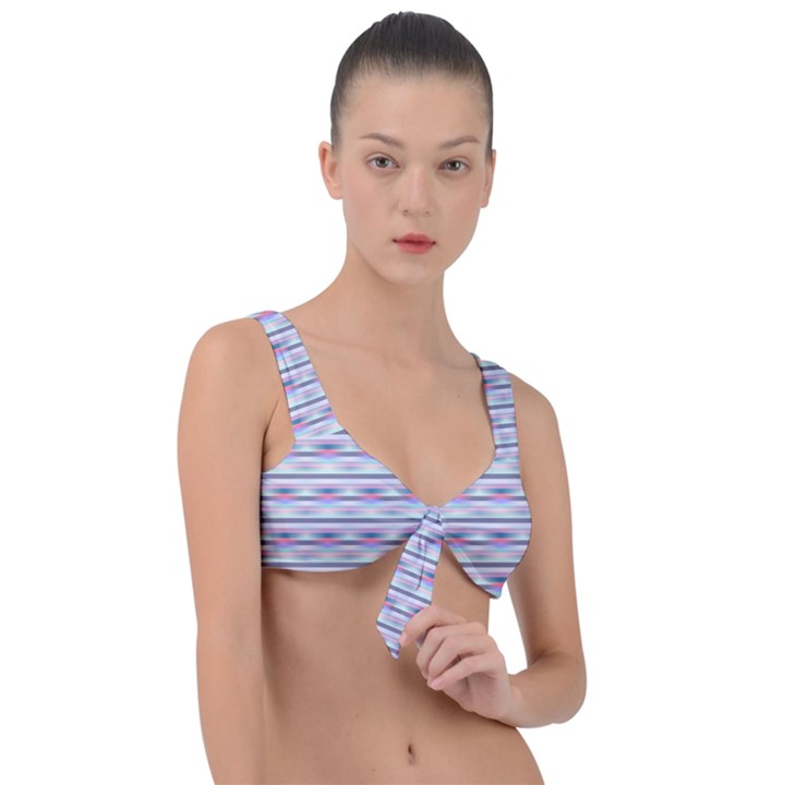 Pastel lines, bars pattern, pink, light blue, purple colors Front Tie Bikini Top