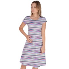 Pastel Lines, Bars Pattern, Pink, Light Blue, Purple Colors Classic Short Sleeve Dress