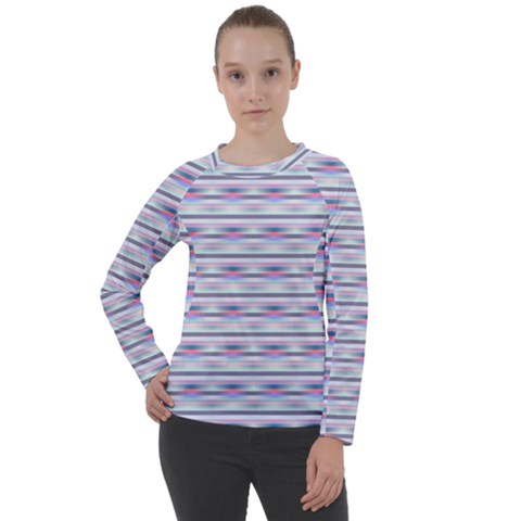 Pastel Lines, Bars Pattern, Pink, Light Blue, Purple Colors Women s Long Sleeve Raglan Tee by Casemiro