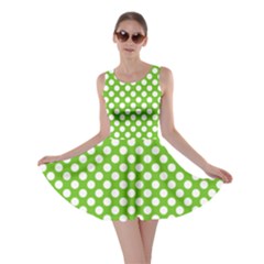 Pastel Green Lemon, White Polka Dots Pattern, Classic, Retro Style Skater Dress by Casemiro