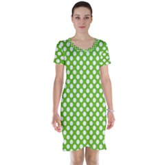 Pastel Green Lemon, White Polka Dots Pattern, Classic, Retro Style Short Sleeve Nightdress by Casemiro