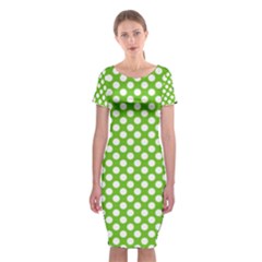 Pastel Green Lemon, White Polka Dots Pattern, Classic, Retro Style Classic Short Sleeve Midi Dress by Casemiro