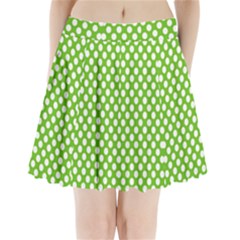 Pastel Green Lemon, White Polka Dots Pattern, Classic, Retro Style Pleated Mini Skirt by Casemiro