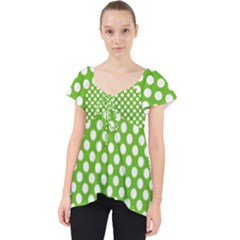 Pastel Green Lemon, White Polka Dots Pattern, Classic, Retro Style Lace Front Dolly Top by Casemiro