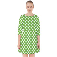 Pastel Green Lemon, White Polka Dots Pattern, Classic, Retro Style Smock Dress by Casemiro