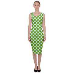 Pastel Green Lemon, White Polka Dots Pattern, Classic, Retro Style Sleeveless Pencil Dress by Casemiro