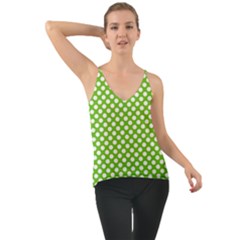 Pastel Green Lemon, White Polka Dots Pattern, Classic, Retro Style Chiffon Cami by Casemiro