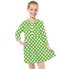 Pastel Green Lemon, White Polka Dots Pattern, Classic, Retro Style Kids  Quarter Sleeve Shirt Dress by Casemiro