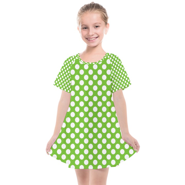 Pastel green lemon, white polka dots pattern, classic, retro style Kids  Smock Dress