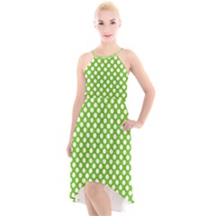 Pastel Green Lemon, White Polka Dots Pattern, Classic, Retro Style High-low Halter Chiffon Dress  by Casemiro