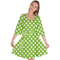 Pastel Green Lemon, White Polka Dots Pattern, Classic, Retro Style Velour Kimono Dress by Casemiro