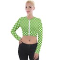 Pastel green lemon, white polka dots pattern, classic, retro style Long Sleeve Cropped Velvet Jacket View1