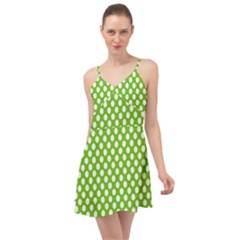 Pastel Green Lemon, White Polka Dots Pattern, Classic, Retro Style Summer Time Chiffon Dress by Casemiro