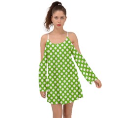 Pastel Green Lemon, White Polka Dots Pattern, Classic, Retro Style Kimono Sleeves Boho Dress by Casemiro