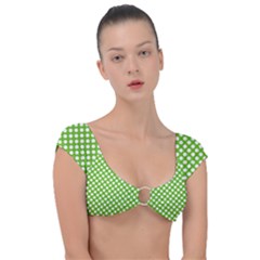 Pastel Green Lemon, White Polka Dots Pattern, Classic, Retro Style Cap Sleeve Ring Bikini Top