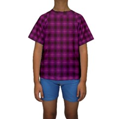 Dark Purple, Violet Tartan, Buffalo Plaid Like Pattern Kids  Short Sleeve Swimwear by Casemiro