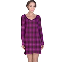 Dark Purple, Violet Tartan, Buffalo Plaid Like Pattern Long Sleeve Nightdress by Casemiro