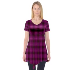 Dark Purple, Violet Tartan, Buffalo Plaid Like Pattern Short Sleeve Tunic  by Casemiro