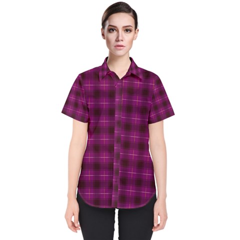 Dark Purple, Violet Tartan, Buffalo Plaid Like Pattern Women s Short Sleeve Shirt by Casemiro