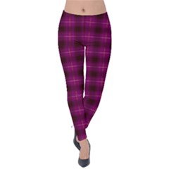 Dark Purple, Violet Tartan, Buffalo Plaid Like Pattern Velvet Leggings by Casemiro