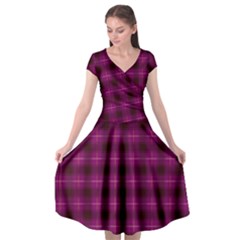 Dark Purple, Violet Tartan, Buffalo Plaid Like Pattern Cap Sleeve Wrap Front Dress by Casemiro