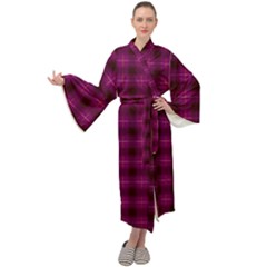 Dark Purple, Violet Tartan, Buffalo Plaid Like Pattern Maxi Velour Kimono by Casemiro