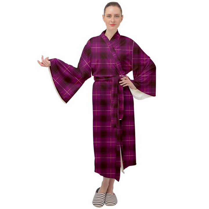 Dark purple, violet tartan, buffalo plaid like pattern Maxi Velour Kimono