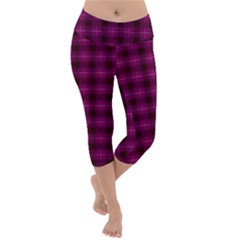 Dark Purple, Violet Tartan, Buffalo Plaid Like Pattern Lightweight Velour Capri Yoga Leggings by Casemiro