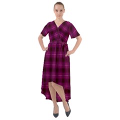 Dark Purple, Violet Tartan, Buffalo Plaid Like Pattern Front Wrap High Low Dress by Casemiro