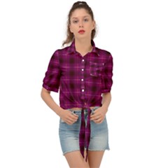 Dark Purple, Violet Tartan, Buffalo Plaid Like Pattern Tie Front Shirt  by Casemiro