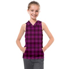 Dark Purple, Violet Tartan, Buffalo Plaid Like Pattern Kids  Sleeveless Hoodie