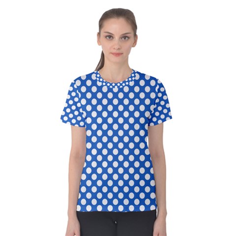 Pastel Blue, White Polka Dots Pattern, Retro, Classic Dotted Theme Women s Cotton Tee by Casemiro