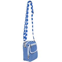 Pastel Blue, White Polka Dots Pattern, Retro, Classic Dotted Theme Shoulder Strap Belt Bag by Casemiro