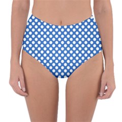 Pastel Blue, White Polka Dots Pattern, Retro, Classic Dotted Theme Reversible High-waist Bikini Bottoms by Casemiro