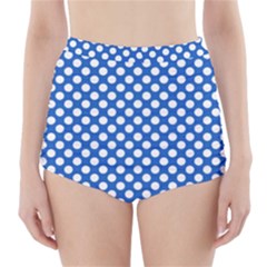 Pastel Blue, White Polka Dots Pattern, Retro, Classic Dotted Theme High-waisted Bikini Bottoms by Casemiro