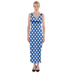 Pastel Blue, White Polka Dots Pattern, Retro, Classic Dotted Theme Fitted Maxi Dress by Casemiro