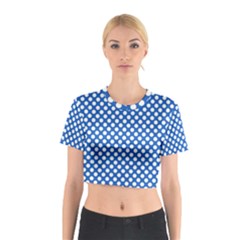 Pastel Blue, White Polka Dots Pattern, Retro, Classic Dotted Theme Cotton Crop Top by Casemiro