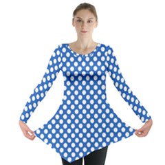 Pastel Blue, White Polka Dots Pattern, Retro, Classic Dotted Theme Long Sleeve Tunic  by Casemiro