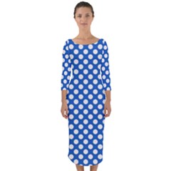 Pastel Blue, White Polka Dots Pattern, Retro, Classic Dotted Theme Quarter Sleeve Midi Bodycon Dress by Casemiro