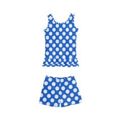 Pastel Blue, White Polka Dots Pattern, Retro, Classic Dotted Theme Kids  Boyleg Swimsuit by Casemiro