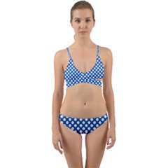 Pastel Blue, White Polka Dots Pattern, Retro, Classic Dotted Theme Wrap Around Bikini Set by Casemiro