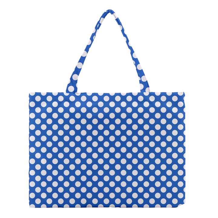 Pastel Blue, white polka dots pattern, retro, classic dotted theme Medium Tote Bag