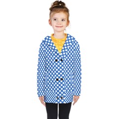 Pastel Blue, White Polka Dots Pattern, Retro, Classic Dotted Theme Kids  Double Breasted Button Coat by Casemiro