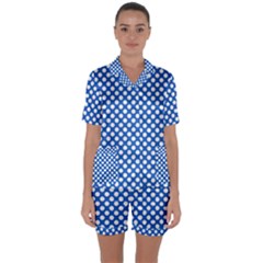 Pastel Blue, White Polka Dots Pattern, Retro, Classic Dotted Theme Satin Short Sleeve Pyjamas Set by Casemiro