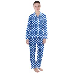 Pastel Blue, White Polka Dots Pattern, Retro, Classic Dotted Theme Satin Long Sleeve Pyjamas Set by Casemiro