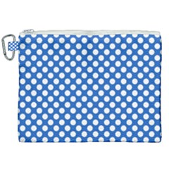 Pastel Blue, White Polka Dots Pattern, Retro, Classic Dotted Theme Canvas Cosmetic Bag (xxl) by Casemiro