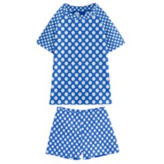 Pastel Blue, White Polka Dots Pattern, Retro, Classic Dotted Theme Kids  Swim Tee And Shorts Set by Casemiro